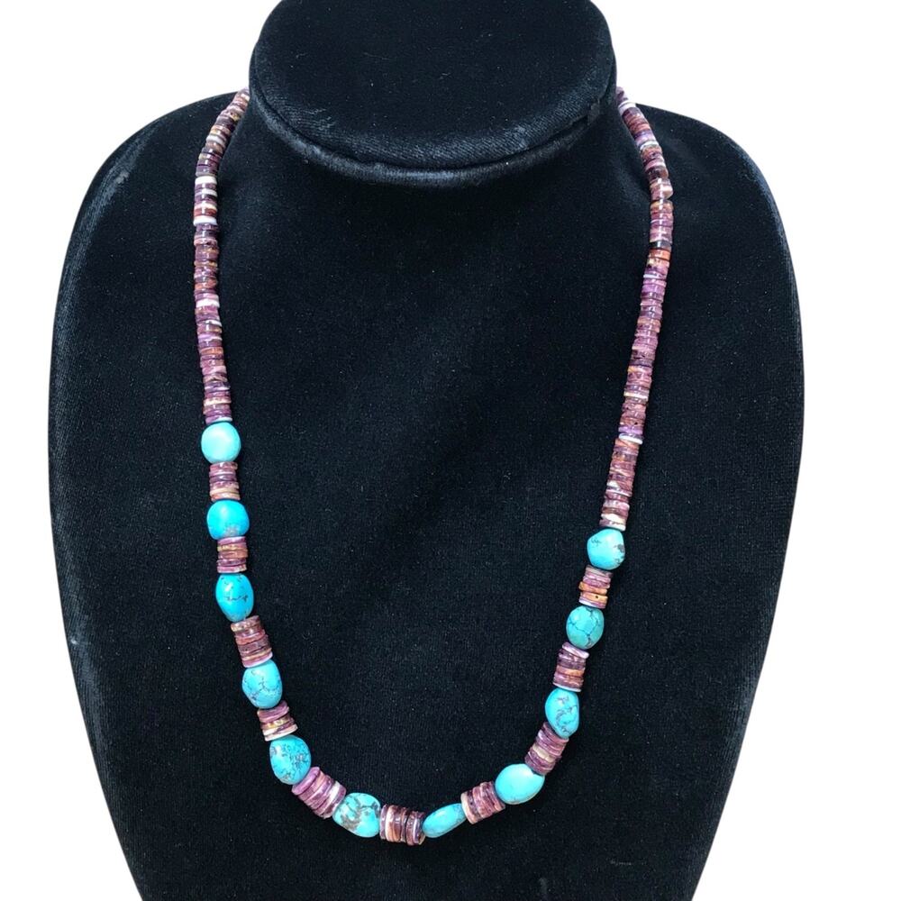 Navajo Spiny Oyster Turquoise Nugget Bead Necklace Handmade 53g 24”
